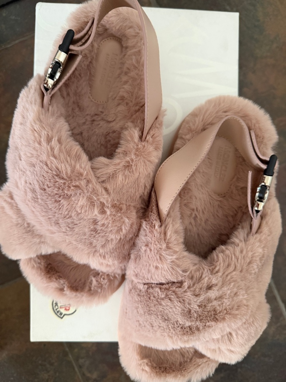 Moncler women’s pink Solarisse fur Sandals - Picture 2 of 9